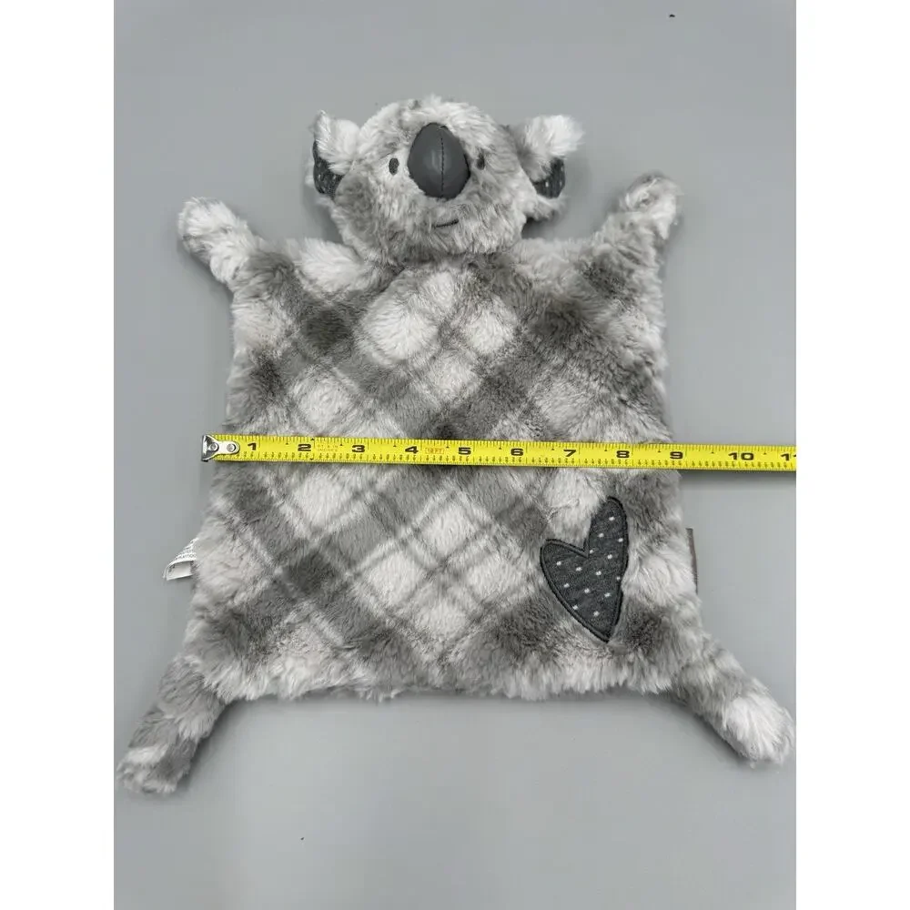Demdaco Koala Bear Lovey Rattle Plush Baby Gray‎ Plaid Security Blanket W/ Heart